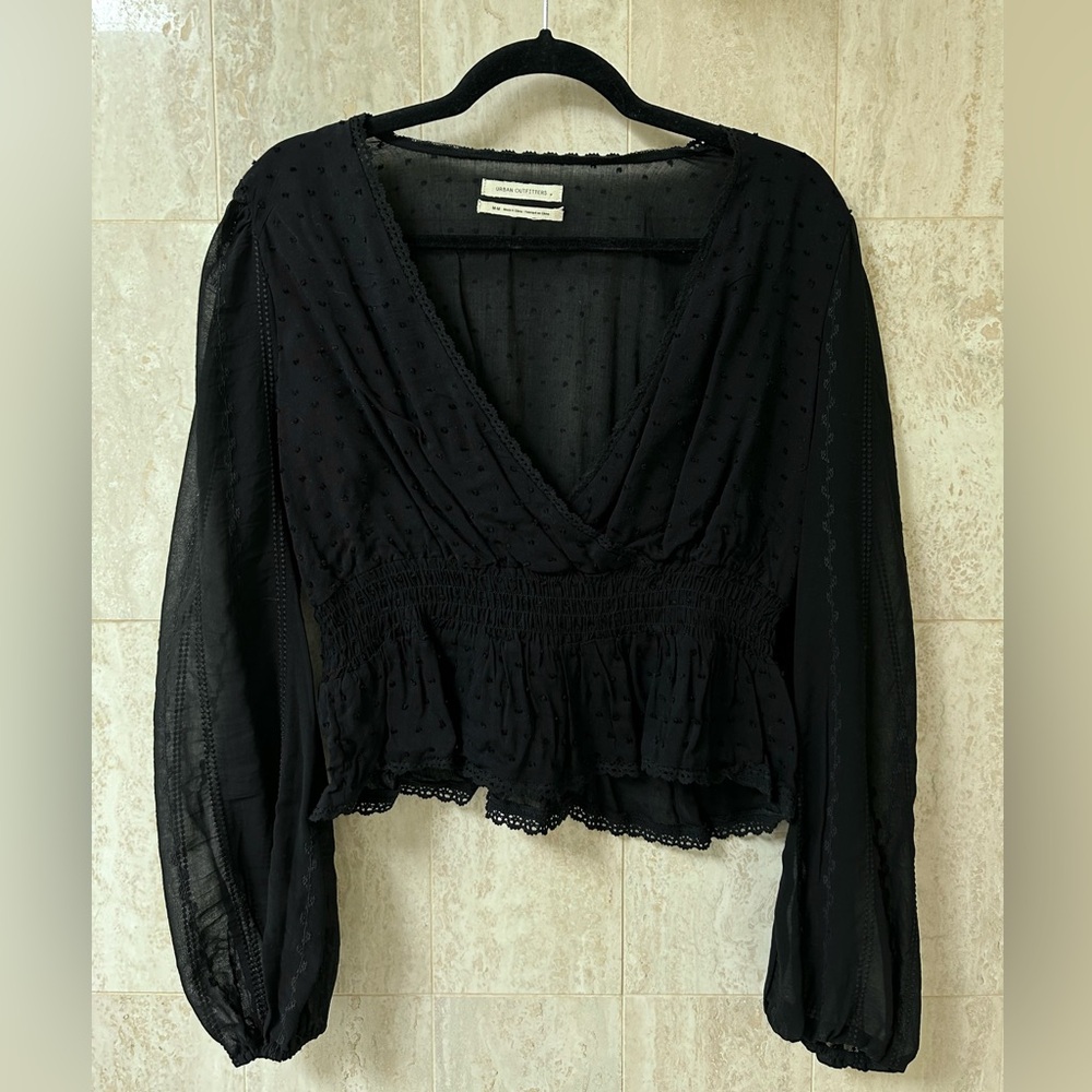 Urban Outfitters Draped V-Neck Blouse (Medium) - Black - Picture 1 of 3